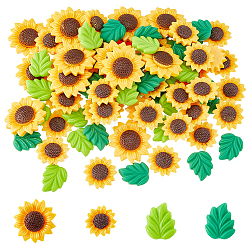 100Pcs 3 Styles Opaque Resin Cabochons, Sunflower & Leaf, Mixed Color, 18.5~20x15.5~20x4~7mm, 100pcs/set(RESI-HS0001-07)