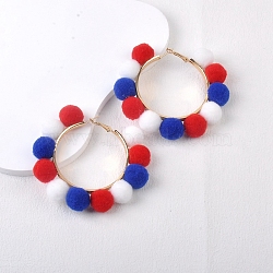 Cloth Round Beaded Hoop Earrings for Independence Day, Colorful, 80mm(PW-WG35137-01)