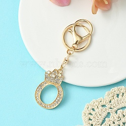 Golden Alloy Rhinestone Keychain, with Alloy Clasp and Iron Rings, Letter O, 10cm, Pendant: 42mm(KEYC-YW00105-15)