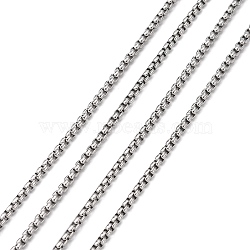 Non-Tarnish 3.28 Feet 304 Stainless Steel Box Chains, Unwelded, Stainless Steel Color, 2.5x2.5mm(X-CHS-K001-37B)