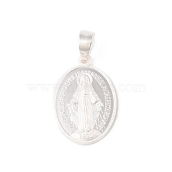 999 Fine Silver Religious Medal Pendants, Oval with Virgin Charms with Snap on Bails, Silver, 23x15x2mm, Hole: 6.5x5mm(STER-C006-02S)