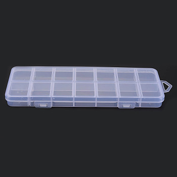 Polypropylene(PP) Bead Storage Containers, with Hinged Lid and 14 Grids, for Jewelry Small Accessories, Rectangle, Clear, 20x7x1.6cm, Compartment: 24.5x30.5mm