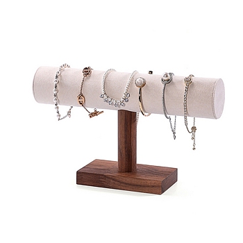 1-Tier Wood Bracelet Organizer Display Racks, with Velvet Bar, for Braclet, Watch Storage, Beige, 25.6x6.8x15.1cm