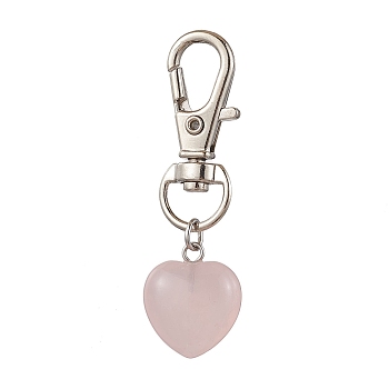 Natural Rose Quartz Pendant Decorations, with Alloy Swivel Clasps, Heart, 49~51mm