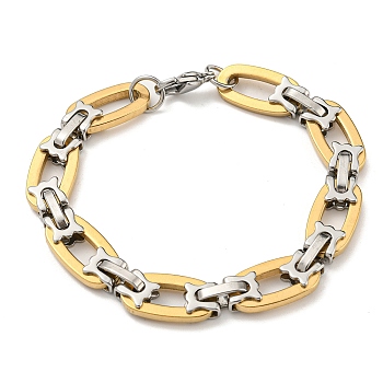Two Tone 304 Stainless Steel Oval Link Chain Bracelet, Golden & Stainless Steel Color, 8-3/8 inch(21.4cm), Wide: 11mm
