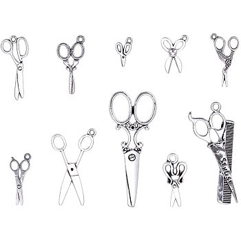 Tibetan Style Alloy Pendants, Scissor, Antique Silver, 7.4x7.2x1.7cm, 50pcs/box