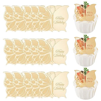 21Pcs Birthday Theme Mirror Effect Acrylic Birthday Cupcake Insert Card Decoration, Cake Toppers, Butterfly with Word Happy Birthday, Gold, 43.5x54.5x1.5mm