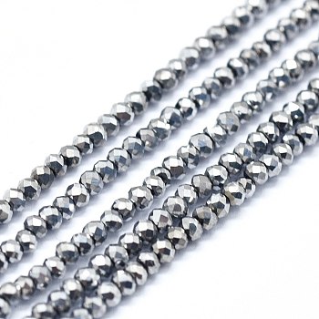 Electroplate Glass Beads Strands, Full Plated, Faceted, Abacus, Platinum Plated, 2x1.5~1.6mm, Hole: 0.8mm, about 235 pcs/Strand, 14.17 inch(36cm)