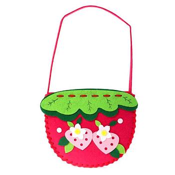 Non Woven Fabric Embroidery Needle Felt Sewing Craft of Pretty Bag Kids, Felt Craft Sewing Handmade Gift for Child Meet Best, Strawberry, Cerise, 14x13x3.5cm