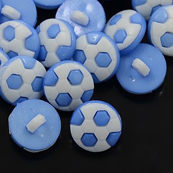 Acrylic Shank Buttons, 1-Hole, Dyed, Football/Soccer, Cornflower Blue, 13x4mm, Hole: 3x2mm