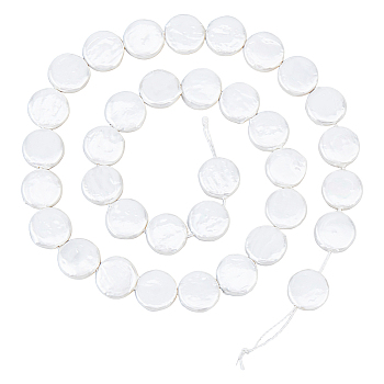 1 Strand Shell Pearl Beads Strands, Flat Round, Snow, 10~13.5x2.5~3mm, Hole: 0.5mm