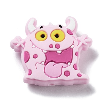 Little Monster Silicone Beads, Pink, 27.5x32x9.5mm, Hole: 2.5mm