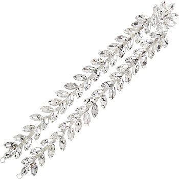 1Pc Shiny Flower Crystal Rhinestone Collar Trim, Flexible Sewing Crafts Bridal Costume Embellishment, Platinum, 450x20.5x6.5mm, Hole: 4mm