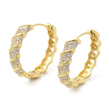 Rack Plating Brass Pave Cubic Zirconia Hoop Earrings for Women, Long-Lasting Plated, Lead Free & Cadmium Free, Real 18K Gold Plated, 25.5x28x6mm