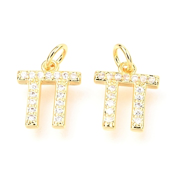 Brass Micro Pave Cubic Zirconia Charms, with Jump Rings, Greek Alphabet, Real 18k Gold Plated, Letter.P, 12x10.5x1.7mm, Jump Ring: 4.9x0.85mm, Hole: 3.2mm