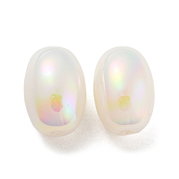ABS Plastic Imitation Pearl Bead, Iridescence, Oval, White, 14.5x10mm, Hole: 1.8mm