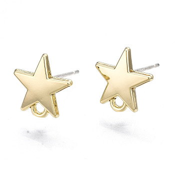 Alloy Stud Earring Findings, with Loop and Steel Pin, Star with Plastic Protective Sleeve, Light Gold, 11x10.5mm, Hole: 1.4mm, Pin: 0.8mm