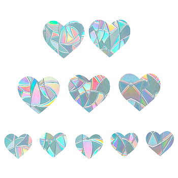 Rainbow Prism Paster, Window Sticker Decorations, Heart, Colorful, 10x9cm, 15x14cm, 10pcs/set