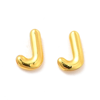 Brass Hollow Out Initial Letter Stud Earrings for Women, Real 18K Gold Plated, Lead Free & Cadmium Free, Letter.J, 7x4.5x1.5mm, Pin: 0.8mm