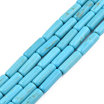 Synthetic Turquoise Bead Strands, Dyed, Tube, Deep Sky Blue, 13x4mm, Hole: 1mm, about 31pcs/strand, 15.9 inch