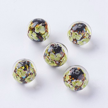 Handmade Lampwork Beads, Inner Flower, Round, Dark Khaki, 20mm, Hole: 2mm