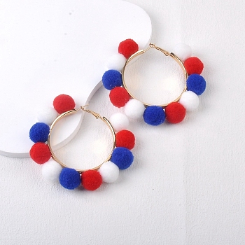 Cloth Round Beaded Hoop Earrings for Independence Day, Colorful, 80mm
