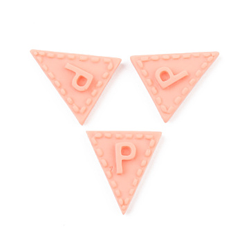 Opaque Resin Cabochons, Triangle with Letter.P, Light Salmon, 20x18x4.5mm