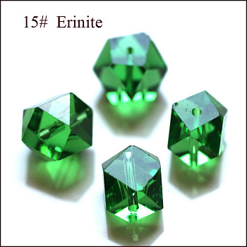 Imitation Austrian Crystal Beads, Grade AAA, Faceted, Cornerless Cube Beads, Green, 6x5.5x5.5mm, Hole: 0.7~0.9mm