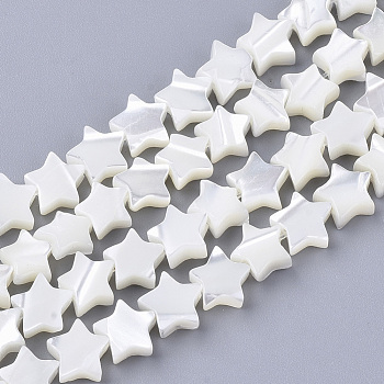 Natural Trochid Shell/Trochus Shell Beads Strands, Star, Creamy White, 6.5x7x2.5~3mm, Hole: 1mm, about 62~71pcs/Strand, 14.57 inch~15.35 inch