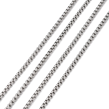 Non-Tarnish 3.28 Feet 304 Stainless Steel Box Chains, Unwelded, Stainless Steel Color, 2.5x2.5mm