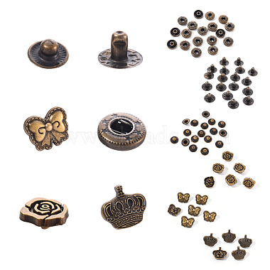 18 Sets Crown & Bowknot & Rose Flower Brass Leather Snap Buttons Fastener Kits(SNAP-YW0001-05AB)-4
