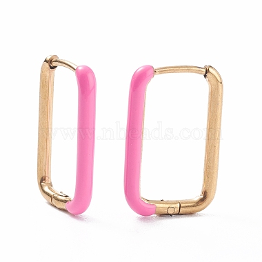 Pendientes de aro rectangulares de acero inoxidable de dos tonos 304 con esmalte para mujer(EJEW-C010-10-G)-4