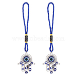 2Pcs Alloy Enamel Pendant Decoration, Hamsa Hand with Evil Eye, Platinum, 144mm(HJEW-CP00033)