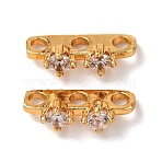 Brass Pave Clear Cubic Zirconia 3-Hole Spacer Bars, Rectangle, Real 18K Gold Plated, 11.5x3.5x4.5mm, Hole: 1.5mm(KK-K422-21G)