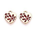 Alloy Enamel Pendants, Rack Plating, Heart Charms, Golden, Dark Red, 12x11x1.2mm, Hole: 1.6mm(ENAM-T022-87A-G)