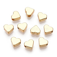 Brass Beads, Long-Lasting Plated, Heart, Real 14K Gold Plated, 6x7x3mm, Hole: 1.8mm(KK-WH0034-01A-G)