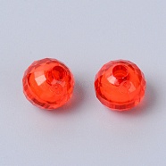 Transparent Acrylic Beads, Faceted, Round, Red, 9mm, Hole: 2mm, 1998pcs/925g(OACR-TAC0002-01)