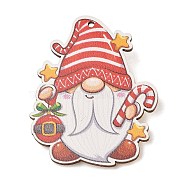 Christmas Theme Wood Printed Brooches for Women, Iron Pins, Gnome, 55x43.5mm, hole: 2mm(JEWB-Z029-01B)