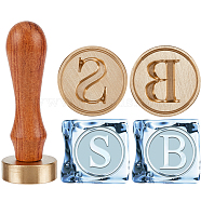 DIY Wax Seal Stamp Sets, Including 2Pcs 2 Styles Brass Stamp Head, with 1Pc Pear Wood Handle and 1Pc Velvet Pouches, Letter B & Letter S, 30x12mm, 1pc/style(DIY-CP0010-27A)