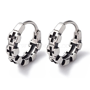 316 Stainless Steel Cross Hoop Earrings for Men Women, Antique Silver, 15x15x4mm, Pin: 1mm(EJEW-C045-06)