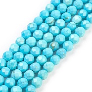 Natural Magnesite Beads Strands, Dyed & Heated, Faceted, Round, 4mm, Hole: 1mm, about 90~93pcs/strand, 15.55 inch(TURQ-C003-4mm-1)
