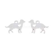 Non-Tarnish 304 Stainless Steel Puppy Silhouette Charms, Dog with Heart, Stainless Steel Color, 11x15.5x1mm, Hole: 1.5mm(STAS-Q201-T086)