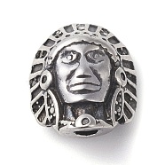 316 Surgical Stainless Steel Beads, Indian Head, Antique Silver, 14x11.5x6.5mm, Hole: 2mm(STAS-F190-04AS)