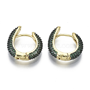 Brass Micro Pave Cubic Zirconia Huggie Hoop Earrings, Nickel Free, Ring, Real 16K Gold Plated, Green, 19x18x4.5mm, Pin: 1mm(KK-R137-015A-NF)