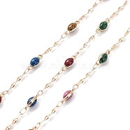 Colorful Enamel Horse Eye Link Chains, with Brass Findings, Soldered, with Spool, Light Gold, 13.5x1.5x1.5mm, 10.5x4x3mm, about 16.40 Feet(5m)/Roll(CHC-R135-04KCG)
