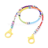 Personalized Dual-use Items, Beaded Necklaces or Eyeglasses Chains, with Brass & Acrylic & Glass Seed Beads, Polymer Clay Heishi Beads and Plastic Lobster Claw Clasps, Word Peace, Colorful, 21.65 inch(55cm)(NJEW-JN02840-02)