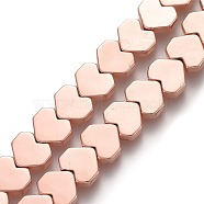 Non-magnetic Synthetic Hematite Beads Strands, Heart, Rose Gold Plated, 7x8x2mm, Hole: 1mm, about 64pcs/strand, 16.14 inch(41cm)(G-O191-02RG)