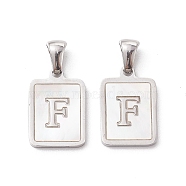304 Stainless Steel Pave Shell Pendants, Rectangle Charm, Stainless Steel Color, Letter F, 17.5x12x1.5mm, Hole: 3x5mm(STAS-G327-01P-F)