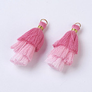 Polyester Tassel Pendants, with Findings, Golden, Pink, 43~50x14~24mm, Hole: 5mm(X-FIND-P026-A09)