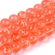 Drawbench Transparent Glass Round Beads Strands, Spray Painted, Coral, 8mm, Hole: 1.3~1.6mm, about 100pcs/strand, 31.4 inch(X-GLAD-Q012-8mm-08)